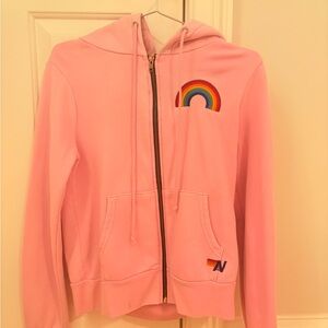 Aviator Nation Light Pink Zip-Up Hoodie with Rainbow Patch